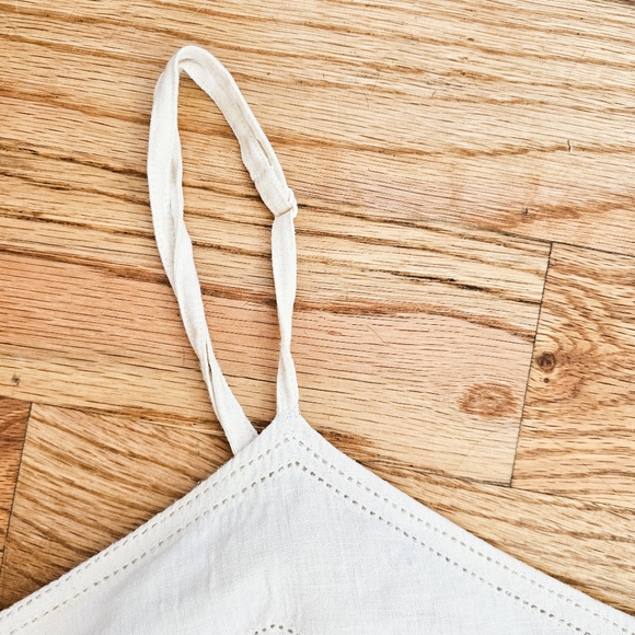 JSONG Size 16 White Linen Sun Dress Lace and Ruffle Details Tank Sleeves Zip - Picture 4 of 7